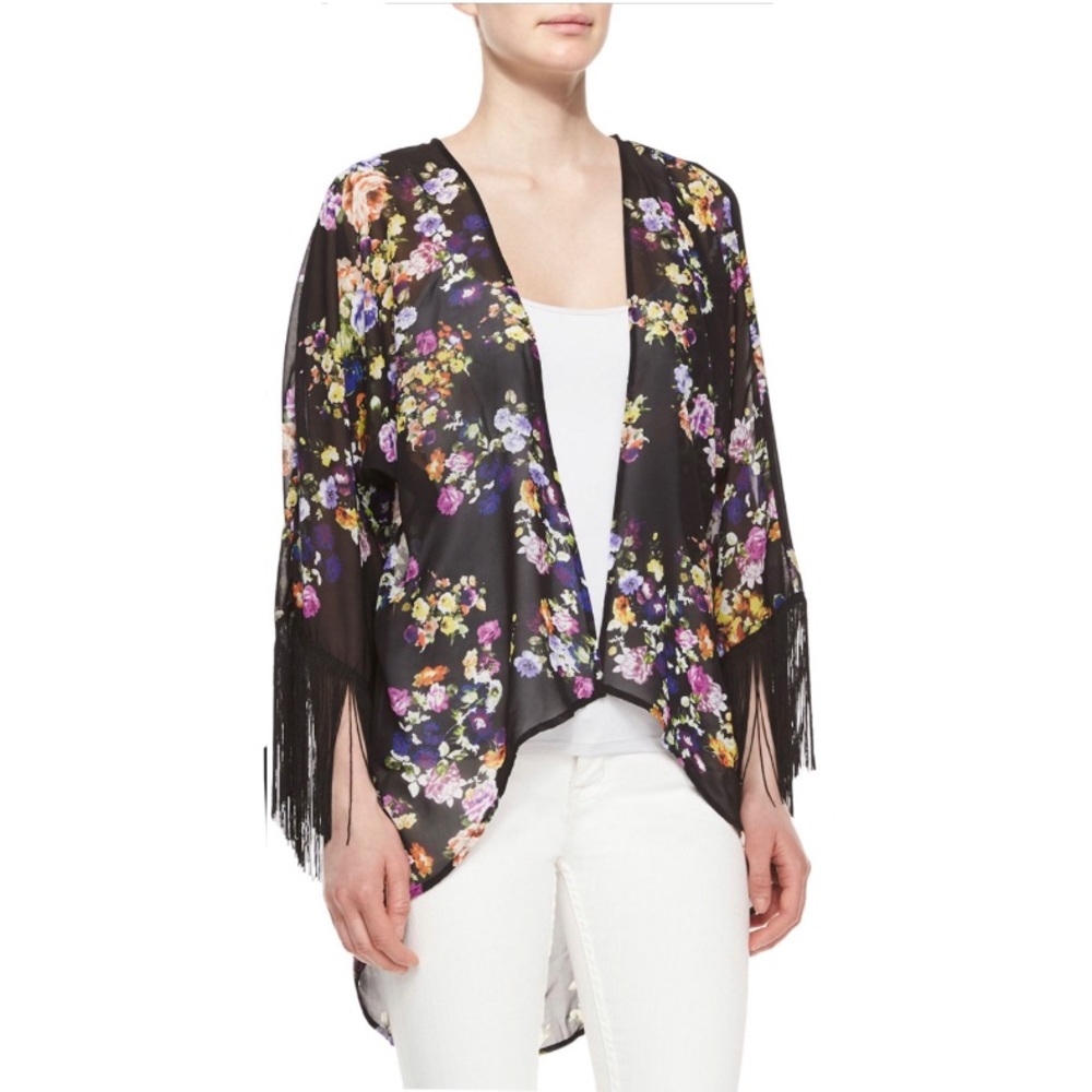 Romeo & Juliet Couture Floral Print Fringed Kimono